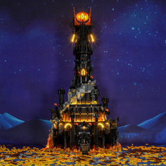 BRIKSMAX Barad-dûr light kit lit diorama highlights dramatic lighting effects.