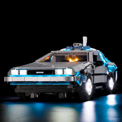 BRIKSMAX light kit powers the Back to the Future 10300 display with brighter detail.