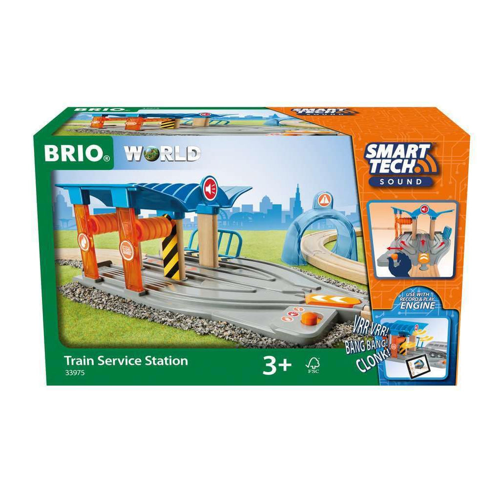 BRIO 33975 Smart Tech Sound Train Service Station front view, ideal for quick maintenance and playtime