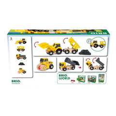BRIO Construction Vehicles wagon ready to link with others for storytelling play.