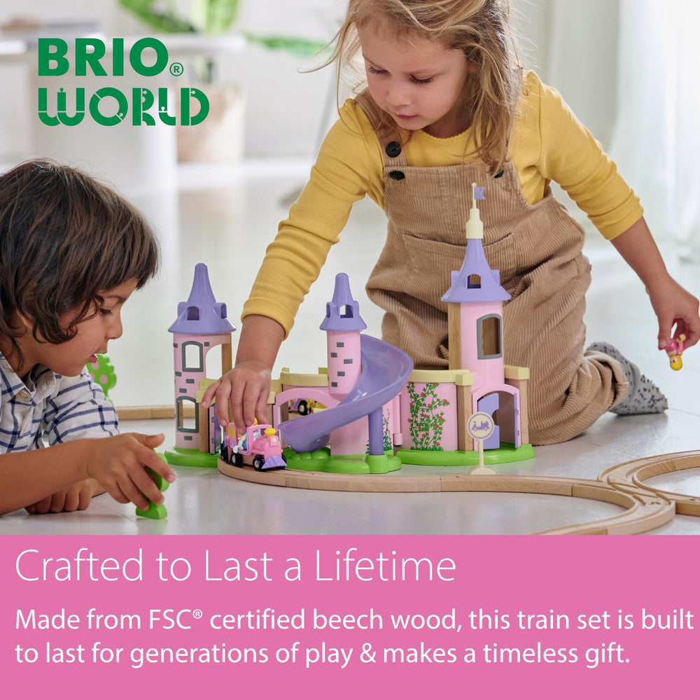 BRIO Disney Princess Castle Set magnetic-wagons enable quick, secure connections during stories.