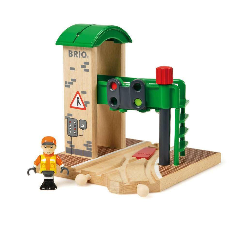 BRIO poseable figure in yellow vest fits into the control room.