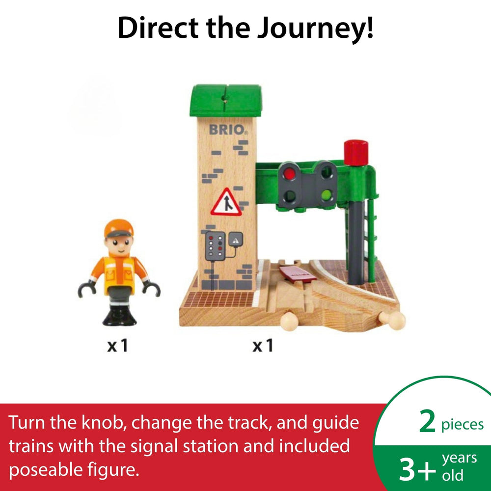 BRIO Signal Station green signal guides kids to plan safe routes.