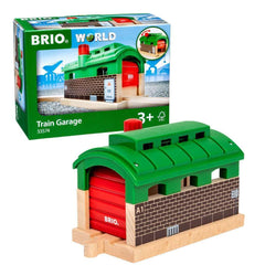Brio Train Garage doors open for easy train entry and play.