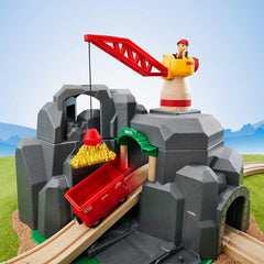 BRIO World crane on track close-up showing magnetic connection ease.