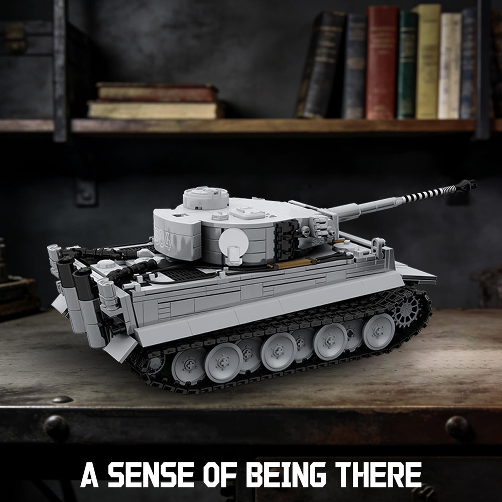 BrixVibe Tiger Heavy Tank S04 display-ready model fits on shelves and desks.