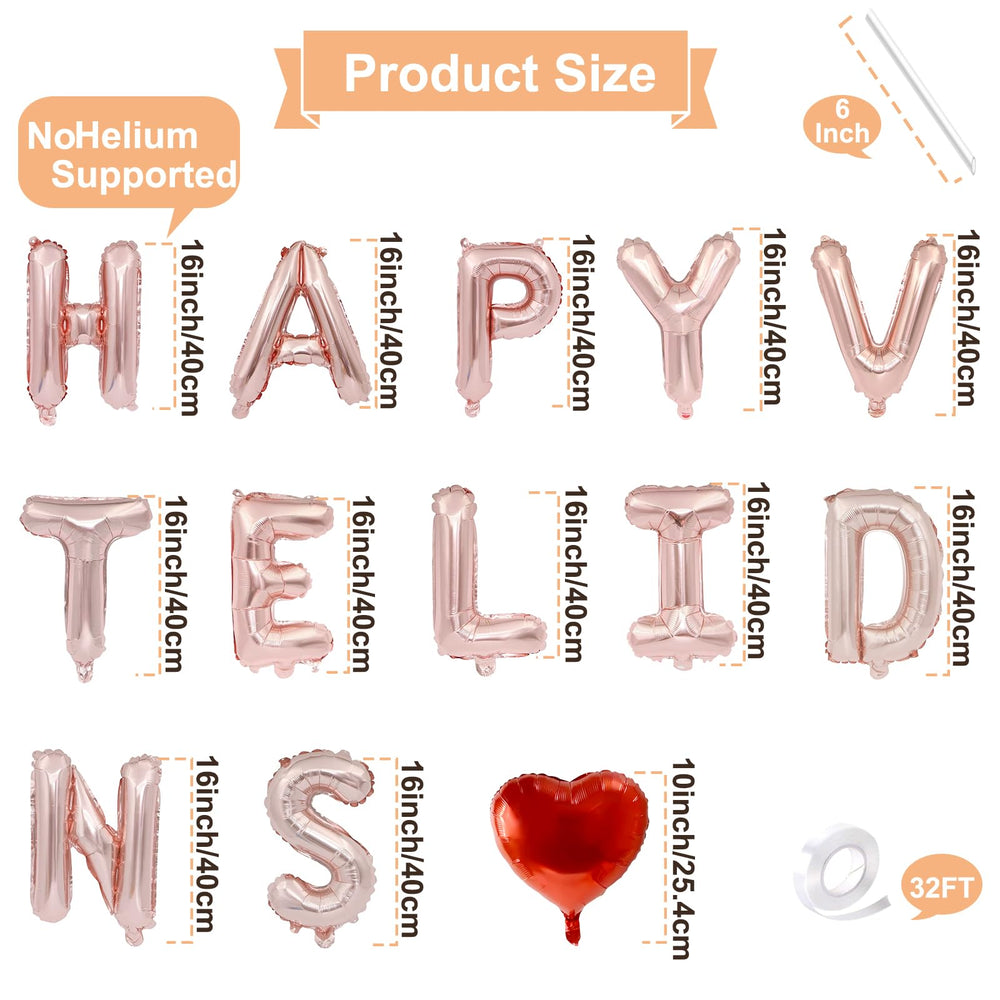 Broeify rose gold letter balloons spell 'HAPPY VALENTINE'S DAY' for chic event décor