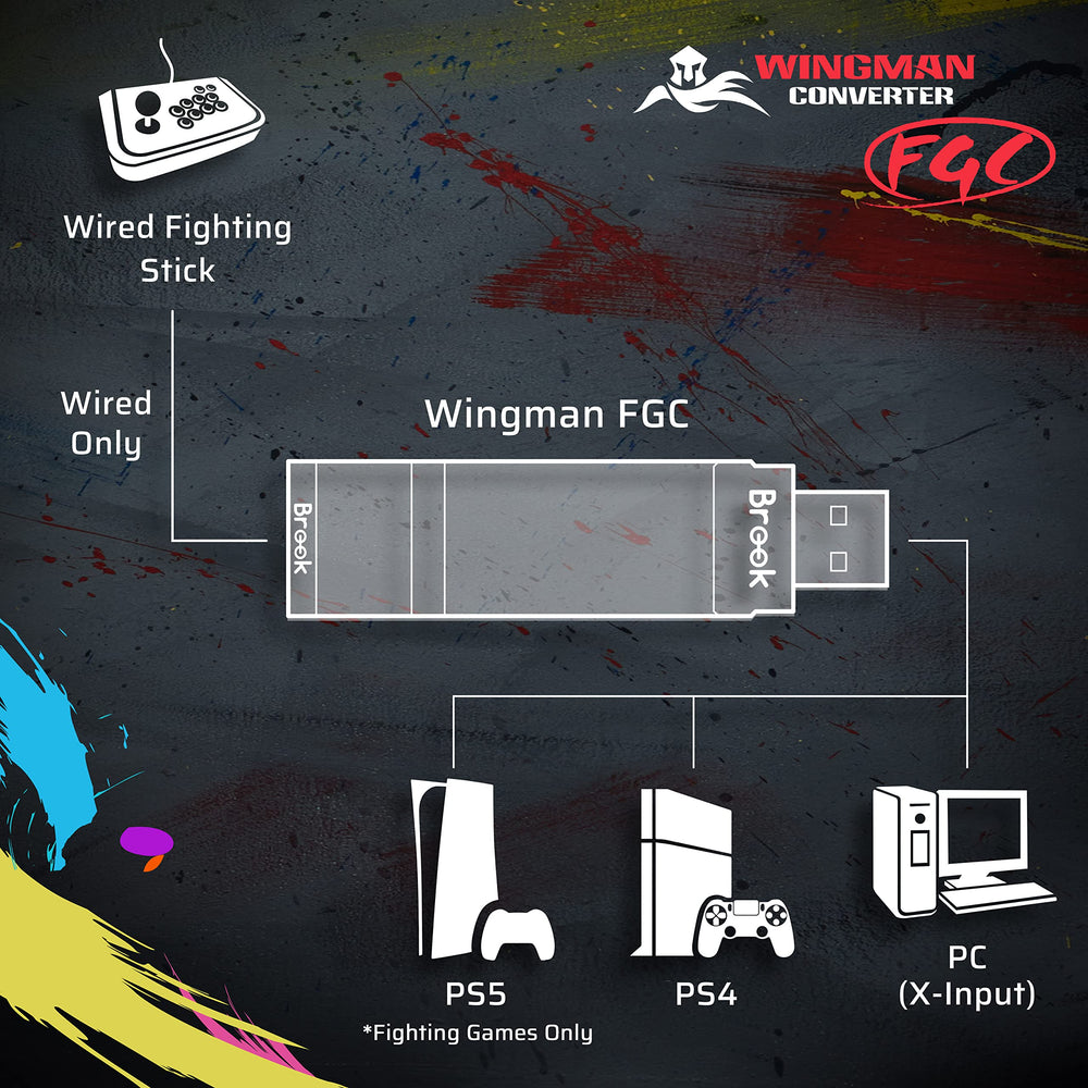 Brook Wingman FGC supports PS4 and PC via wired connection for versatile play.