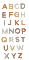 Brooklyn Neutral alphabet magnets on fridge support early literacy through interactive play.