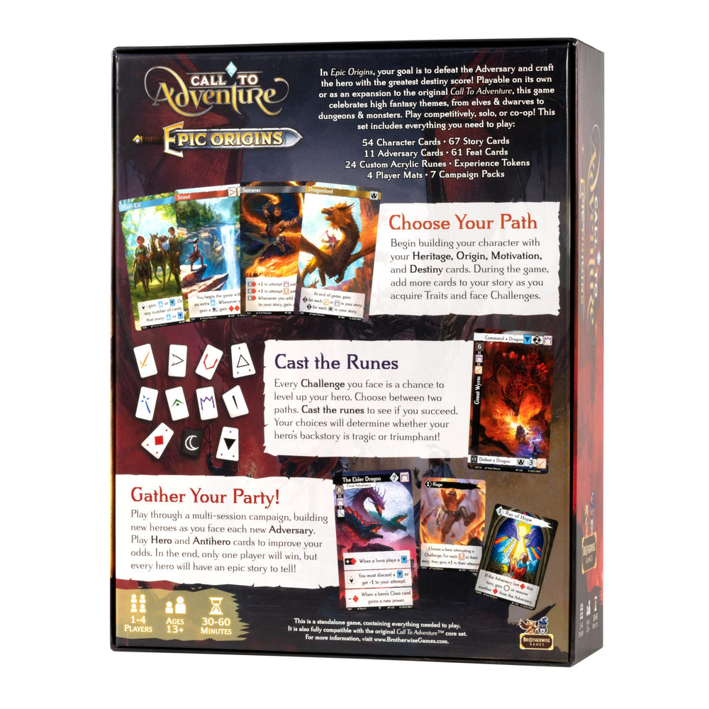 Brotherwise Games Call to Adventure: Epic Origins durable packaging for tabletop adventures.