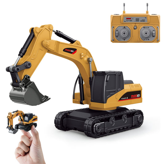 BRRRRT 1/64 palm-sized excavator front view showing compact design for desk play