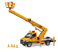 Bruder MB Sprinter crane service truck image shows safe elevated work play with a sturdy truck.