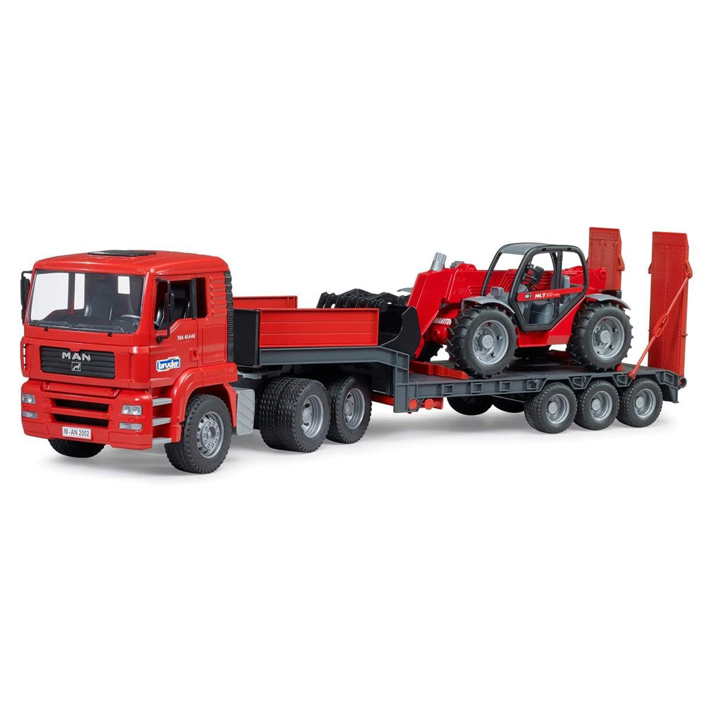 Bruder 02774 Man TGA low-loader truck with Manitou loader for realistic transport play