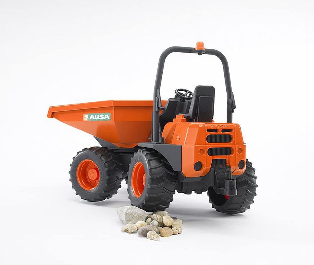 Bruder Ausa Minidumper with tow compatibility enhances scene-building play.