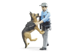 Bruder bworld Policeman with Dog waist belt tools close-up for readiness.