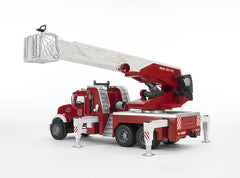 Bruder Mack Granite fire engine rescue basket height adjustable for varied scenes.