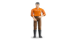 Bruder man figure in light skin and brown jeans for imaginative play with Bruder vehicles.