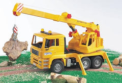 Bruder Man TGA crane truck with 360-degree rotating crane for dynamic play.