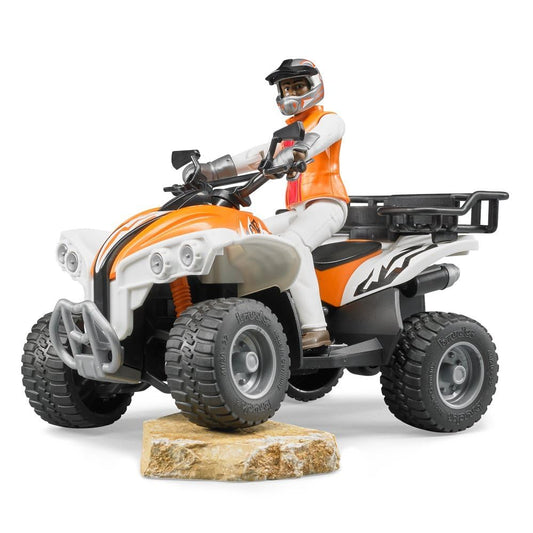 Bruder Quad with Driver front view, realistic detailing for imaginative outdoor play