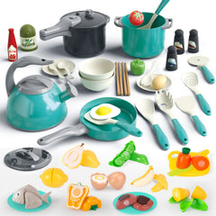 Bruvoalon 67-piece kitchen set with teal pressure cooker fuels imaginative play