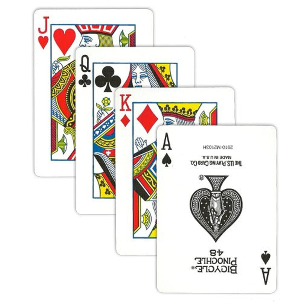 Brybelly Bicycle Pinochle red decks arranged, great for competitive mood and quick thinking.