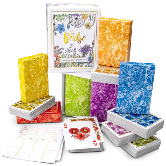 Brybelly Let's Play Bridge six decks with watercolor floral artwork for family game night