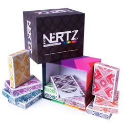 Brybelly Nertz 12-deck setup for a party-ready game night.