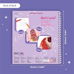 BSCOOL fashion design sketchbook kids inside pages showcase styling prompts for creative practice.