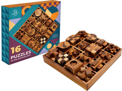BSIRI 16-in-1 wooden brain teaser assembly for tactile focus on a desk.