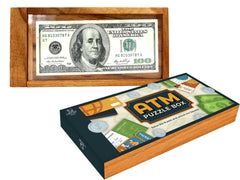 BSIRI ATM Puzzle Box front view highlights its crafted wood and hidden compartments.