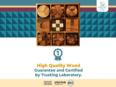 Close-up of BSIRI hard-level puzzles, highlighting precise workmanship and smooth edges.