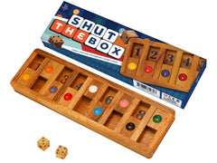 BSIRI Shut The Box wooden box with natural wood grain for a timeless brain teaser.
