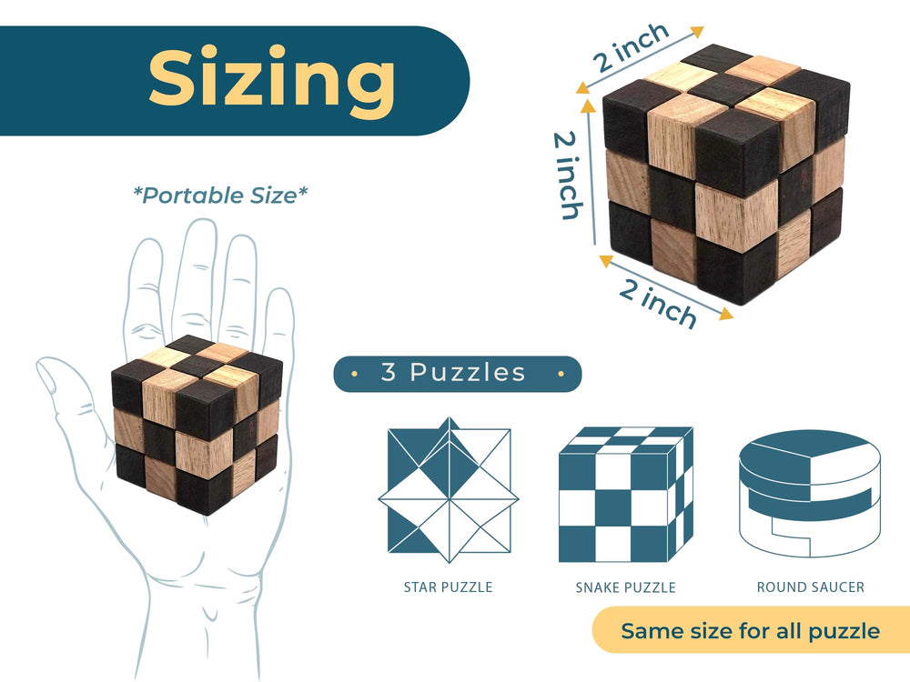 BSIRI wooden brain teaser pieces with natural finish displayed on shelf