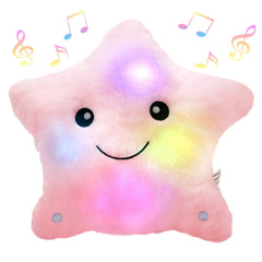 BSTAOFY 13-inch light-up Twinkle Star pillow front view glowing softly for bedtime comfort.