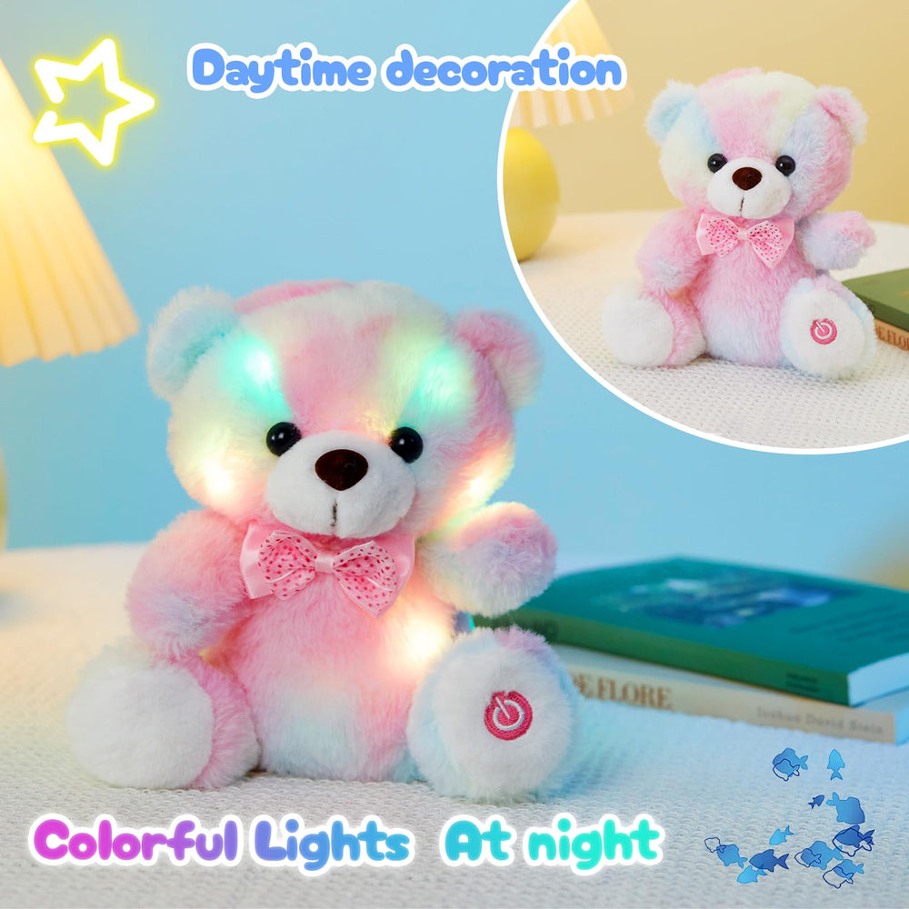 BSTAOFY Rainbow Teddy Bear glowing with colorful lights for bedtime fun.