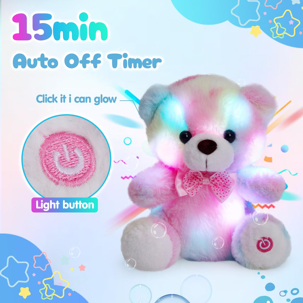 BSTAOFY Rainbow Teddy Bear on the floor as a warm decor piece.