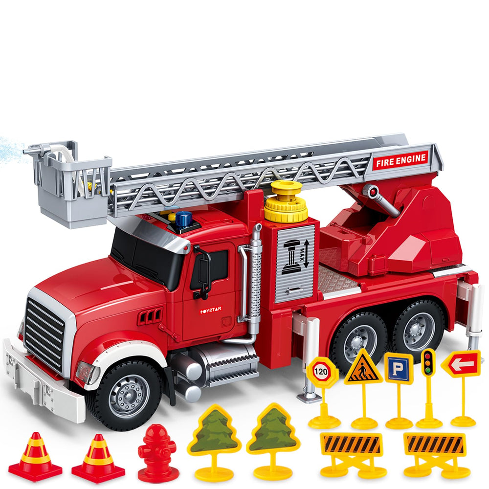 Bstoyder 15-inch fire truck with water hose for imaginative rescue play.