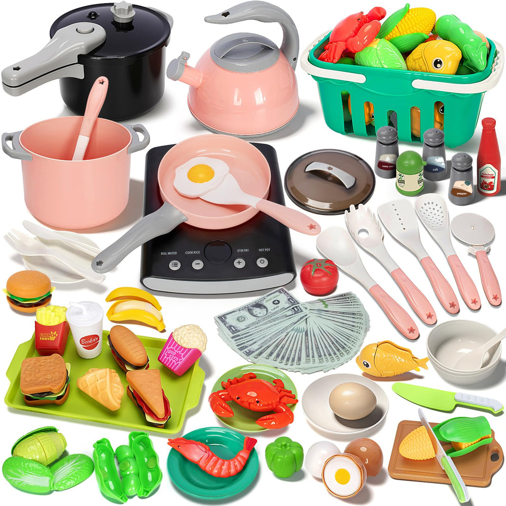 Bstoyder 168Pcs kitchen set with induction cooktop for immersive pretend cooking