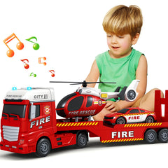 Bstoyder 25-inch fire truck set with helicopter for imaginative rescue play.