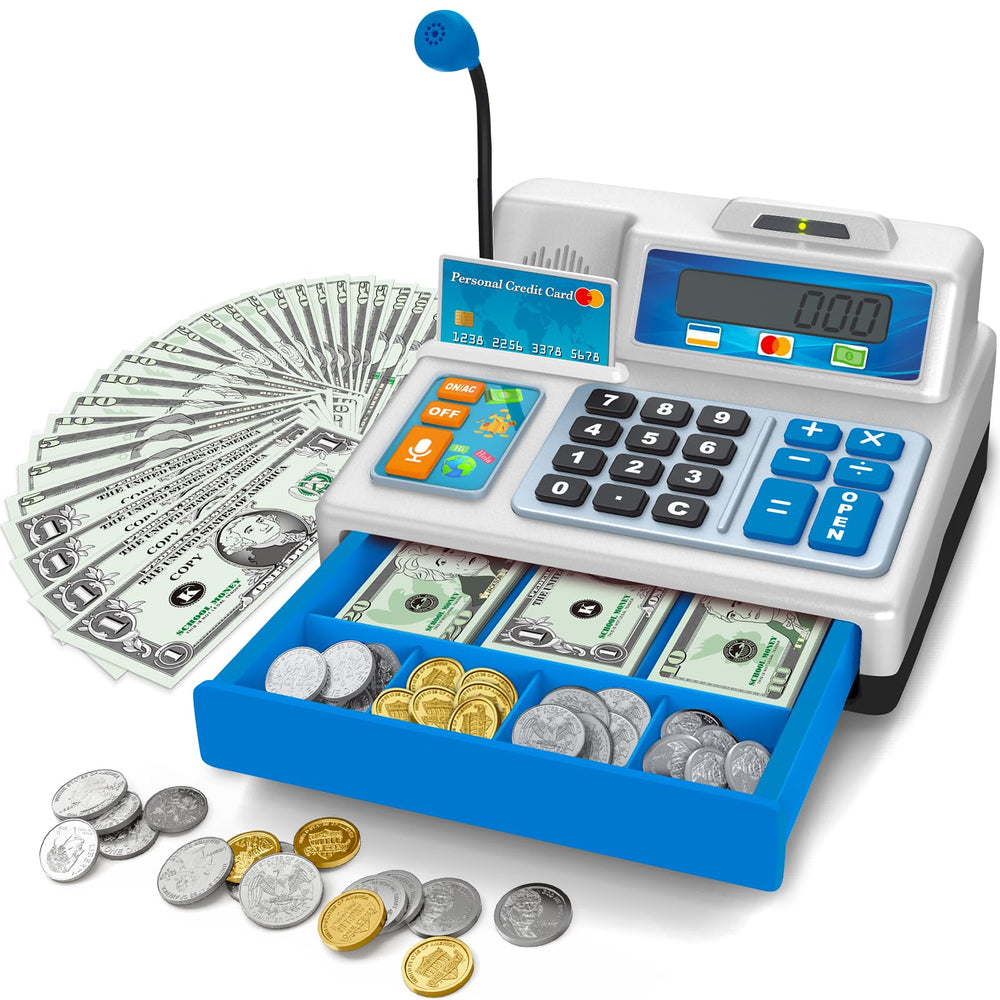 Bstoyder cash register toy with drawer open for authentic pretend shopping