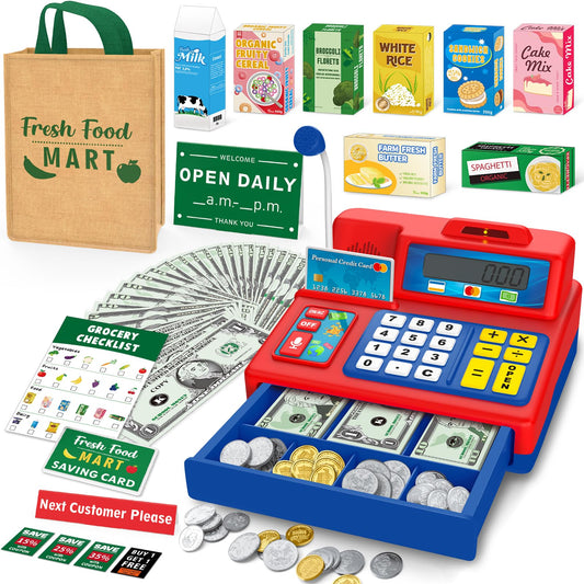 Bstoyder calculator cash register toy with realistic drawer for pretend shopping.