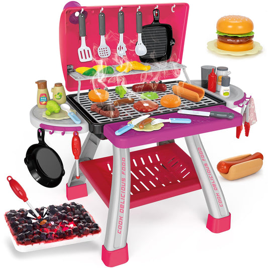 Bstoyder pink grill playset with double-layer design for imaginative barbecue play.