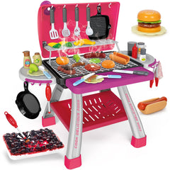 Bstoyder pink grill playset with double-layer design for imaginative barbecue play.