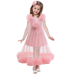 Btonai pink mesh gown with fluffy hem for twirls and fantasy wear