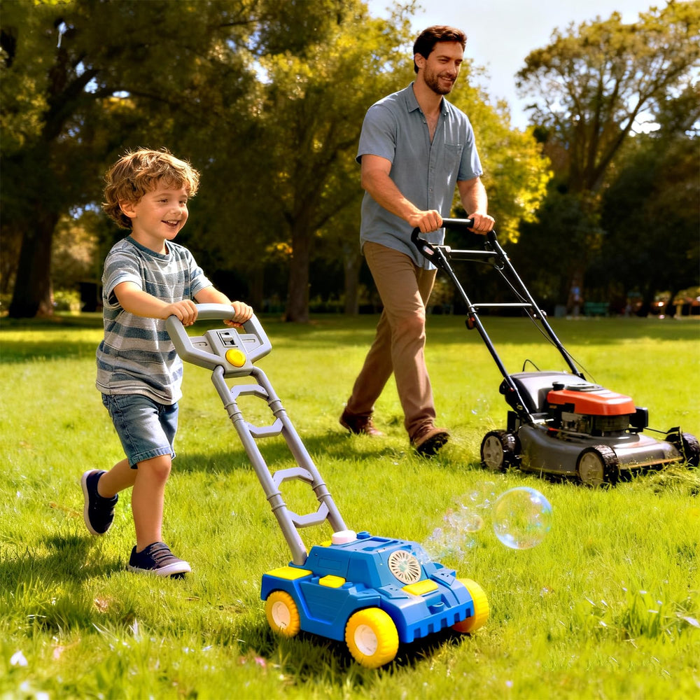Detachable handle on Bttyu Bubble Lawn Mower for compact storage.