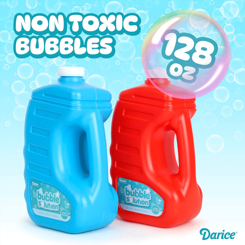 Bubble Play Darice 128oz bubble solution refill bottle guiding quick outdoor setups.