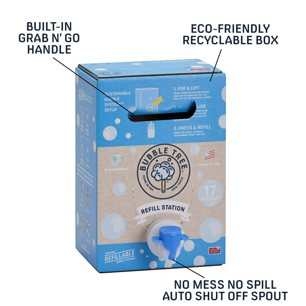 Bubble Tree auto-shutoff-spout demonstrates spill control for worry-free play.