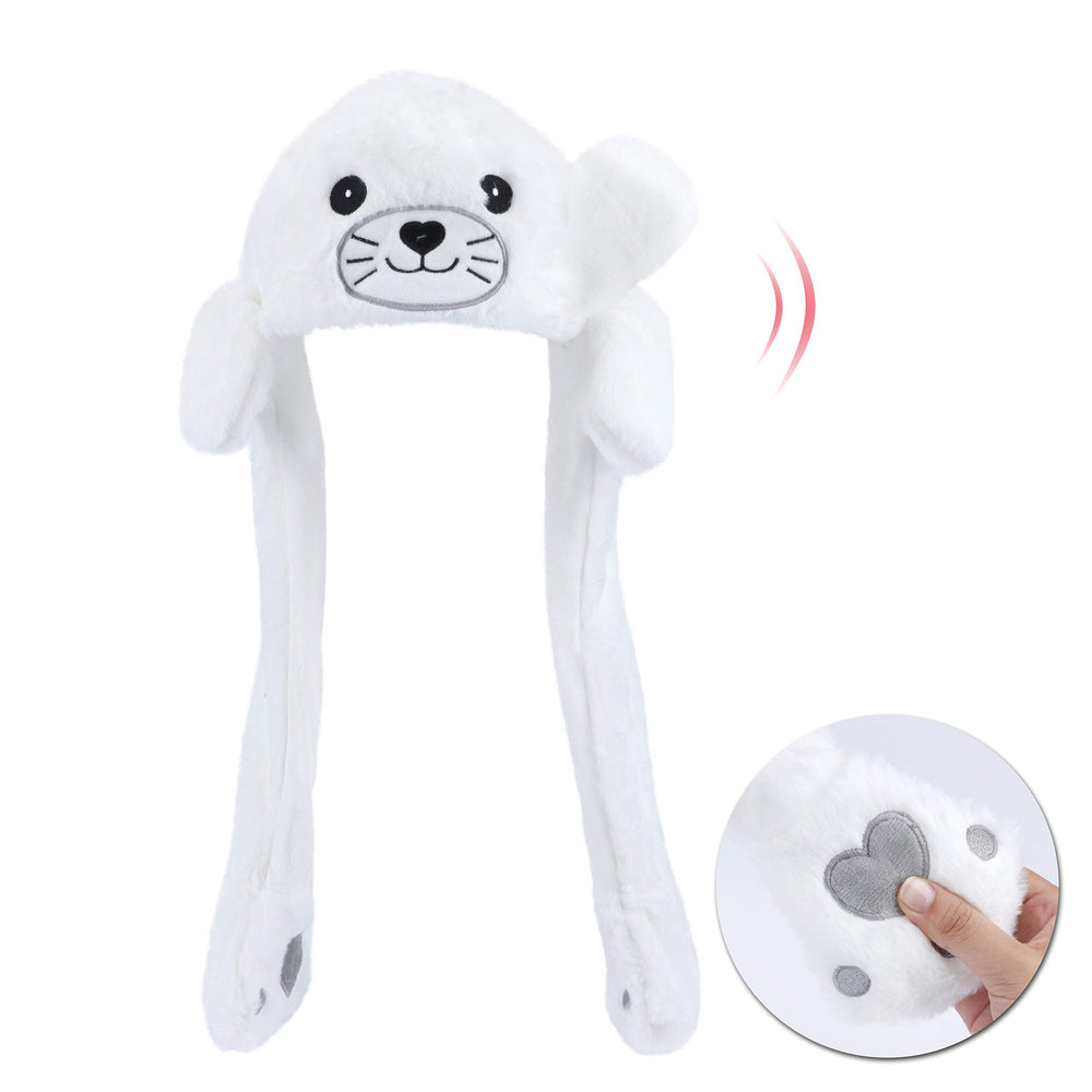 Bubblepompom seal hat with movable ears for playful photos.