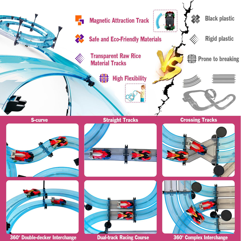 BUBUQE slot car track remote controls illustrate shake-to-speed racing