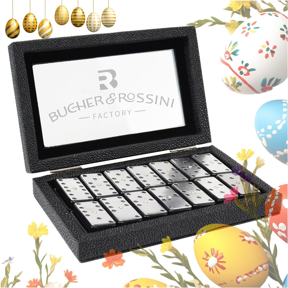 Gift-ready Bucher&Rossini domino set packaging for celebrations